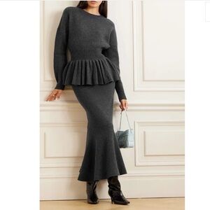 Altuzarra Vido Wool-Blend Sweater in Gray Peplum Hem Quiet Luxury Minimalist XL